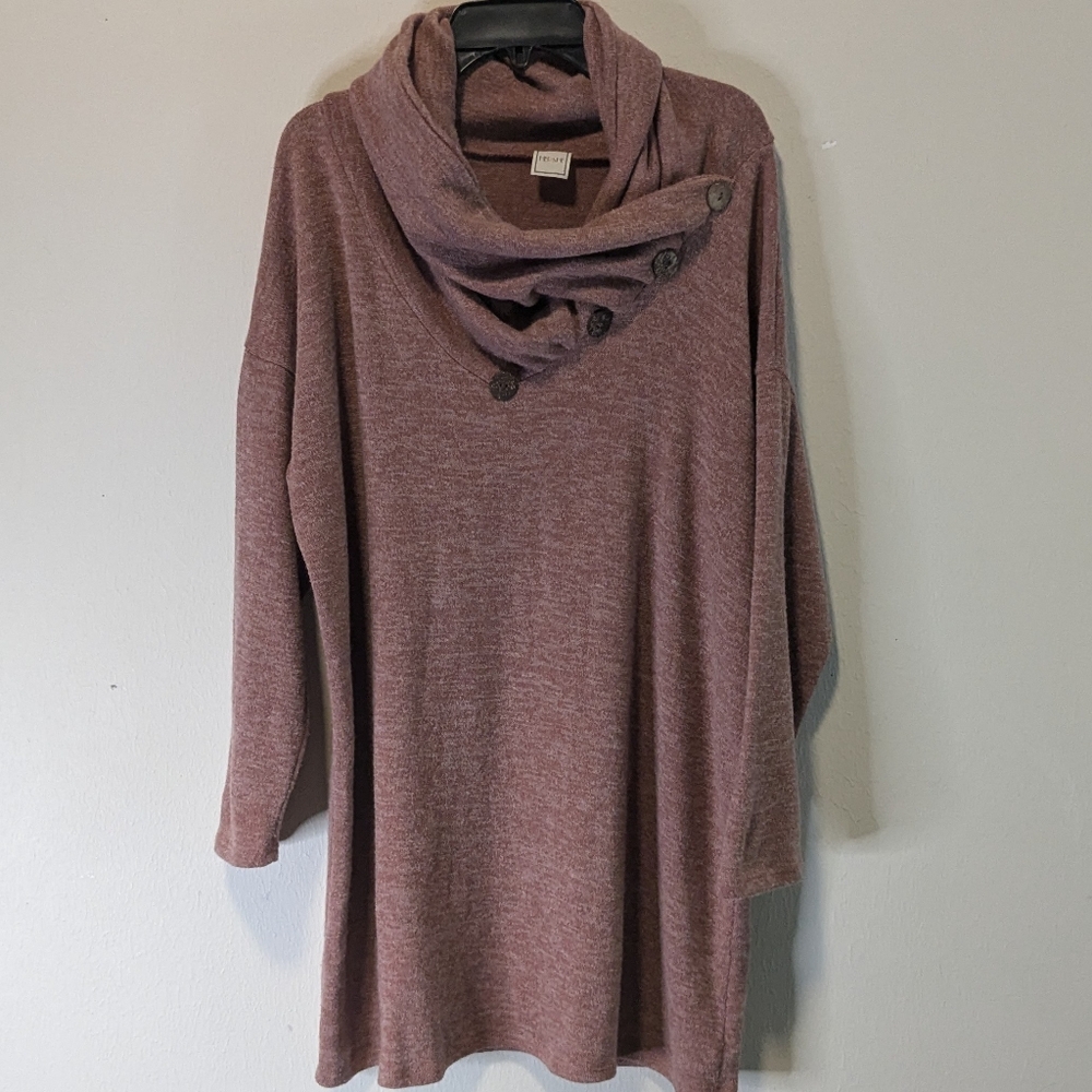 HerShe Dusty Pink Cowl Neck Buttons Sz L Long Sleeve Sweater